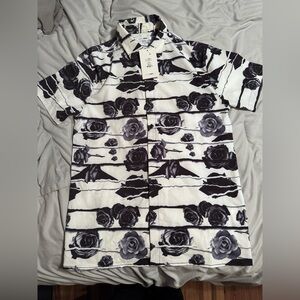 Fashion Nova Black and White Rose Print Shirt